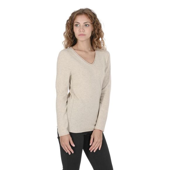 Crown of Edinburgh Cashmere VNeck Cashmere Sweater Classic Style Women Beige - Picture 5 of 7